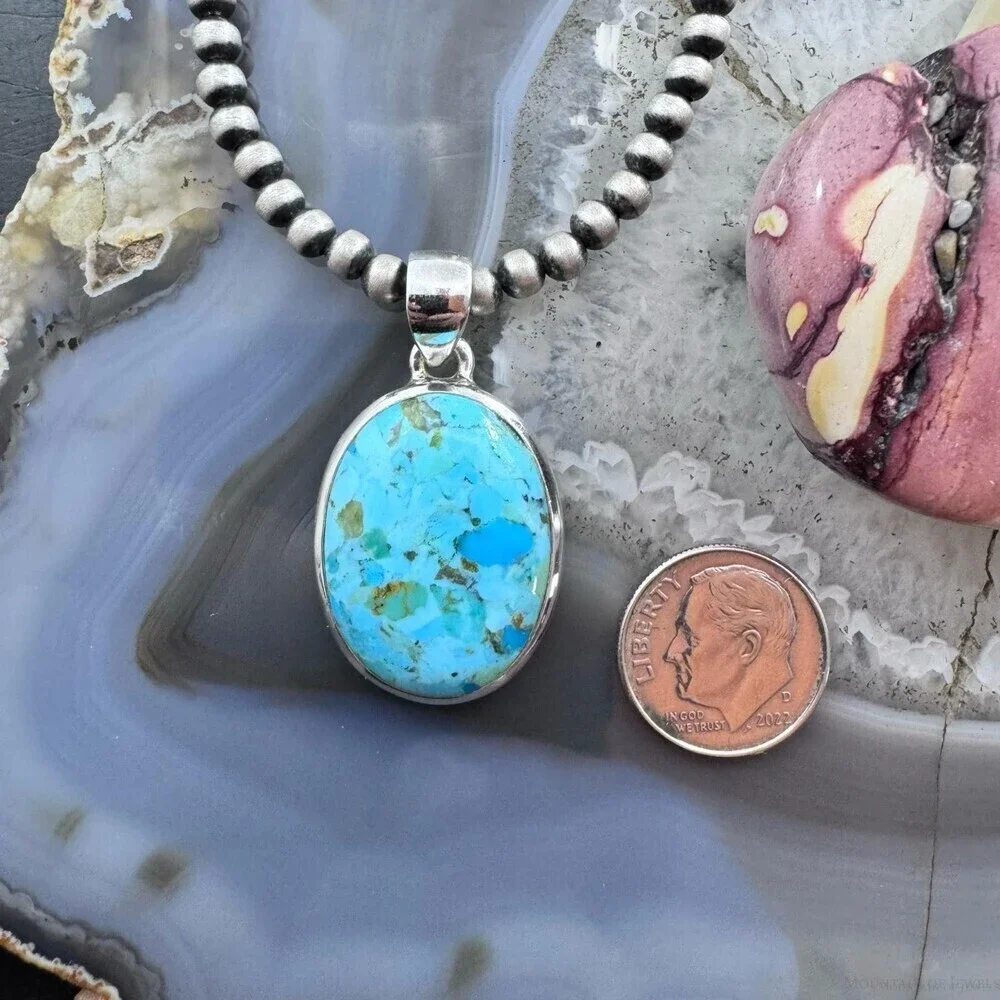 Sterling Silver Southwestern Style Large Oval Apatite Pendant For Women - Picture 8 of 10